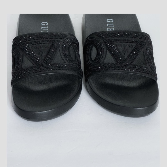 NWT Guess Payca Slides Black Rhinestone Sandals Open Toe Slip Ons Shimmer Sz 9 - Picture 12 of 13